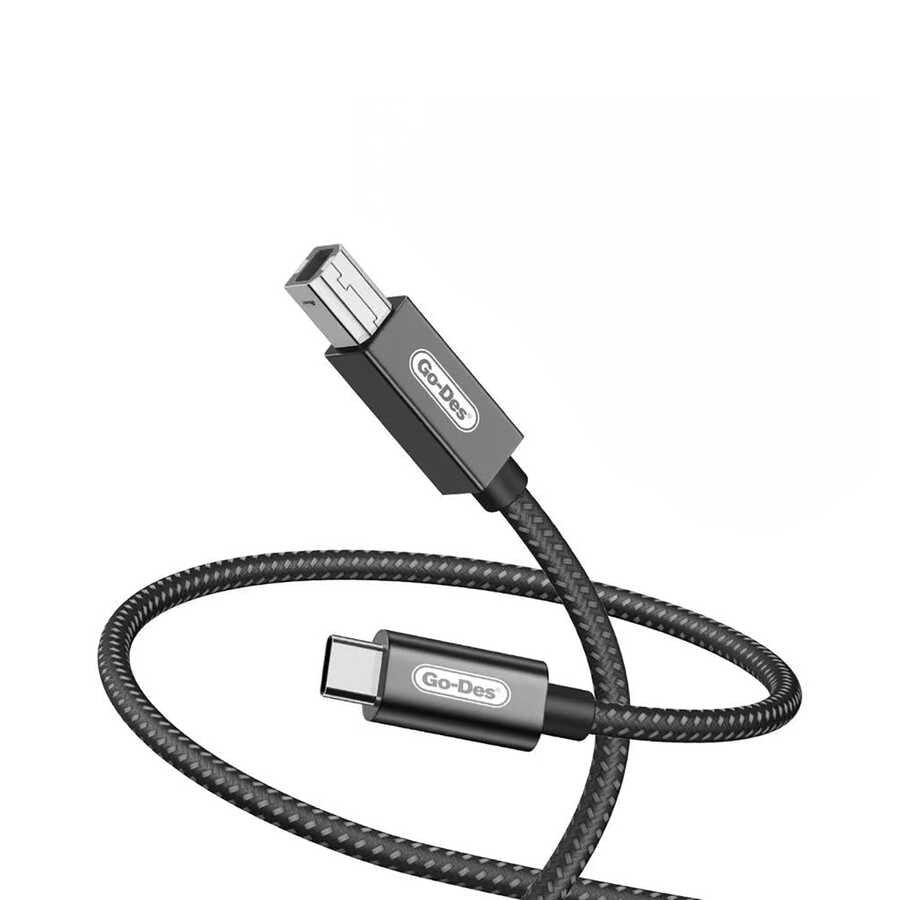 Go Des GD-HM837 Type-C to USB-B 2.0 Örgülü 2 Metre Yazıcı Kablosu - 1 Go Des GD-HM837 Type-C to USB-B 2.0 Örgülü 2 Metre Yazıcı Kablosu - 1